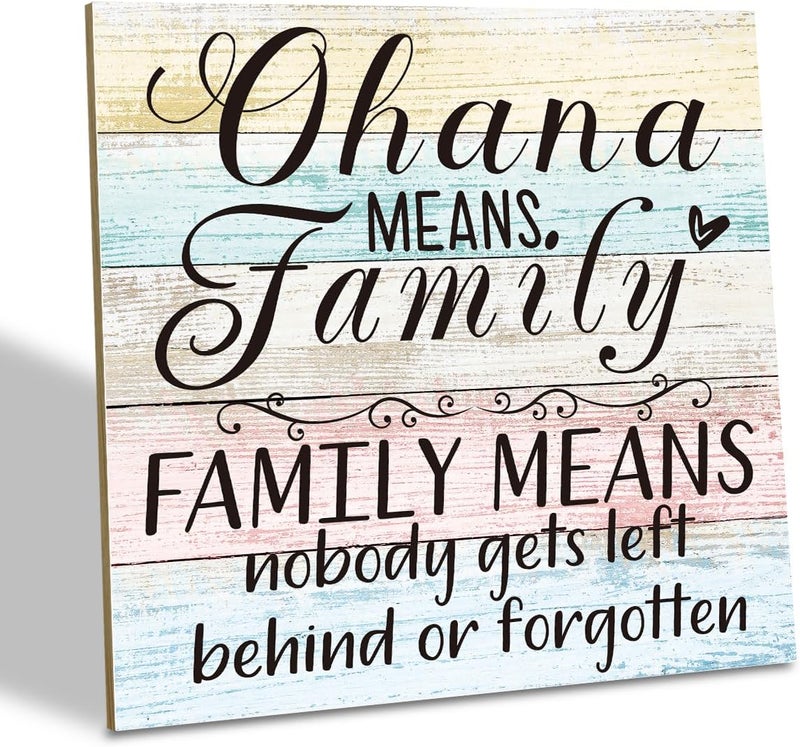 SUSZDOU Family Wooden Plaque, “Family Means Nobody Gets Left Behind or Forgotten”, 6.2x6.2 Inch Table Art Sign, Farmhouse Quote Decor for Living Room or Home Tabletop A - Image 1